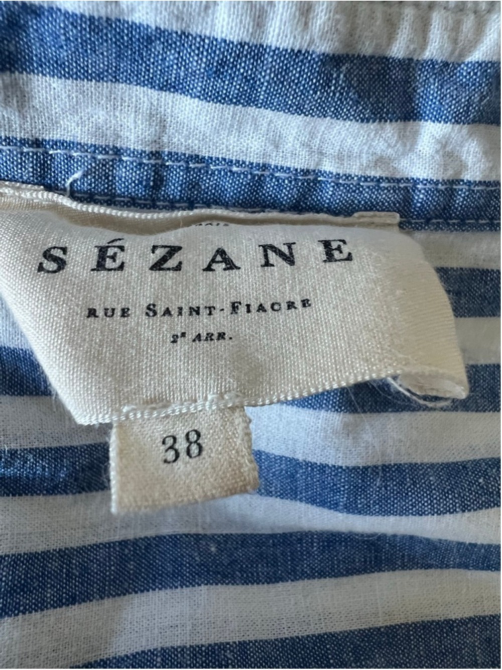 New Sézane Blue White Striped Button Down Shirt Size 6/38 - Picture 3 of 4